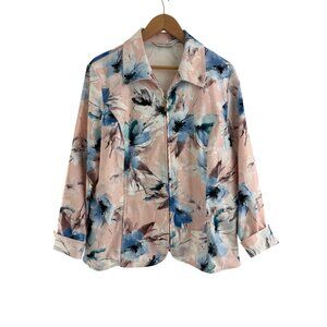 Drapers & Damons Watercolor Floral Print Full Zip Jacket Blazer Size XL Spring